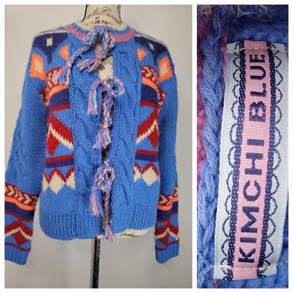 Kimchi Blue Perri Cardigan XS Vintage Inspo geo intarsia Glam Boho Indie Sleaze - Picture 3 of 13